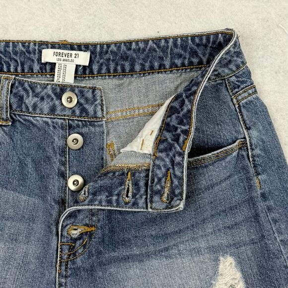 Forever 21 Womens Distressed Denim Shorts Size 29 Button Fly Cuffed Jean - Picture 8 of 9